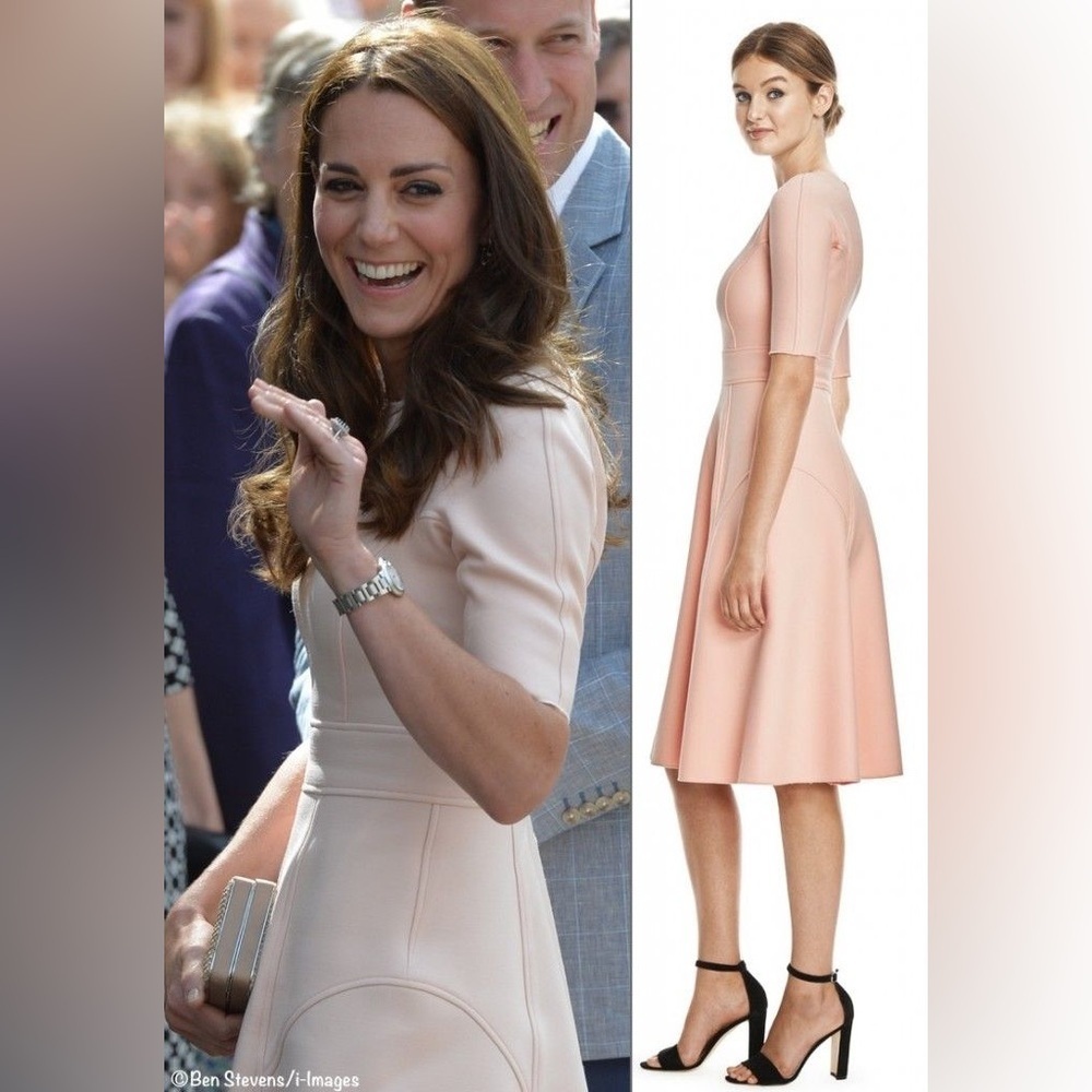 Lela Rose / Kate Middleton DOUBLE FACED TWILL ELBOW SLEEVE DRESS pink 12 - Picture 4 of 10